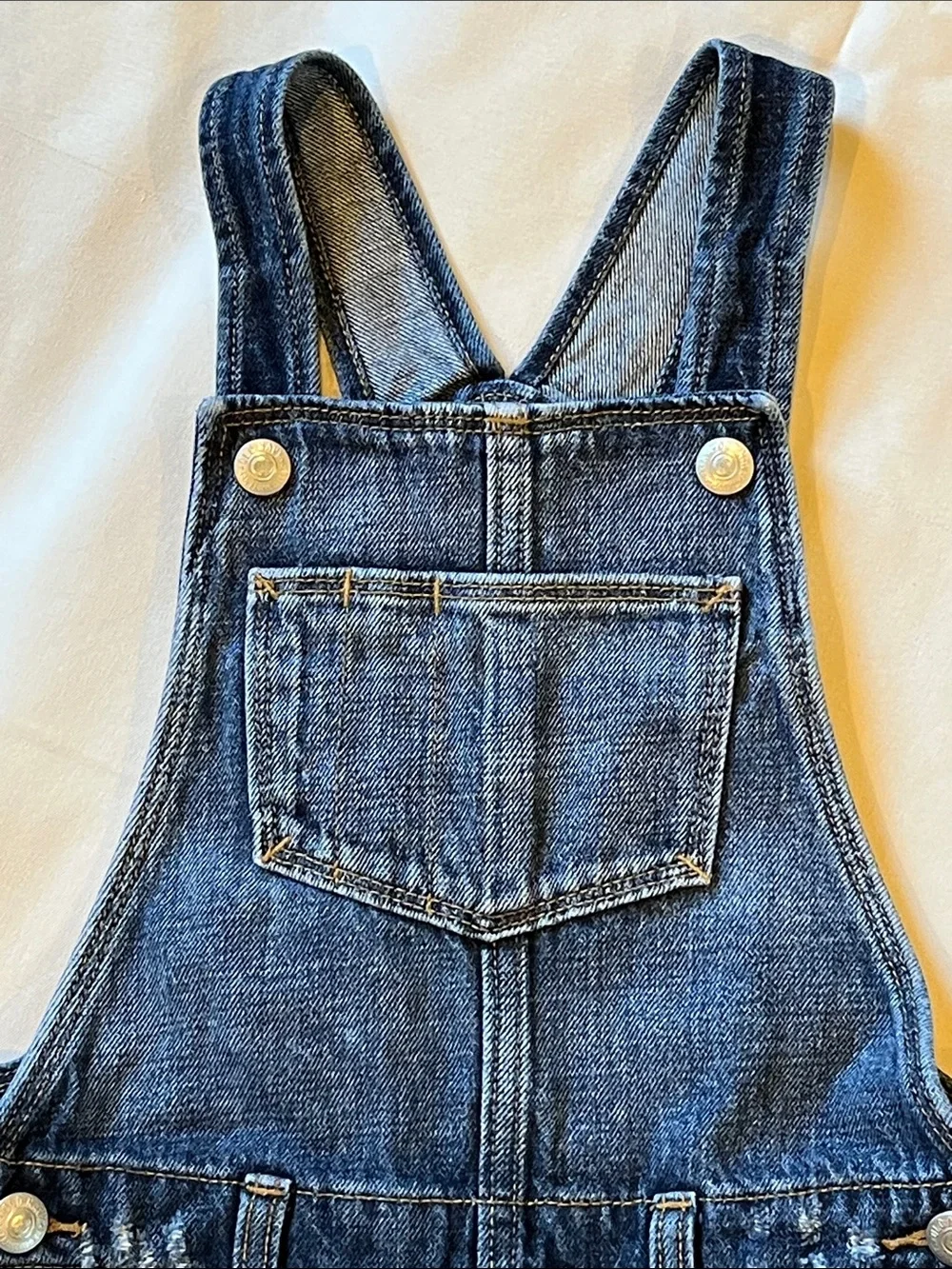 Kids Denim Short Bib Overalls - Dark Blue Adjustable Straps
